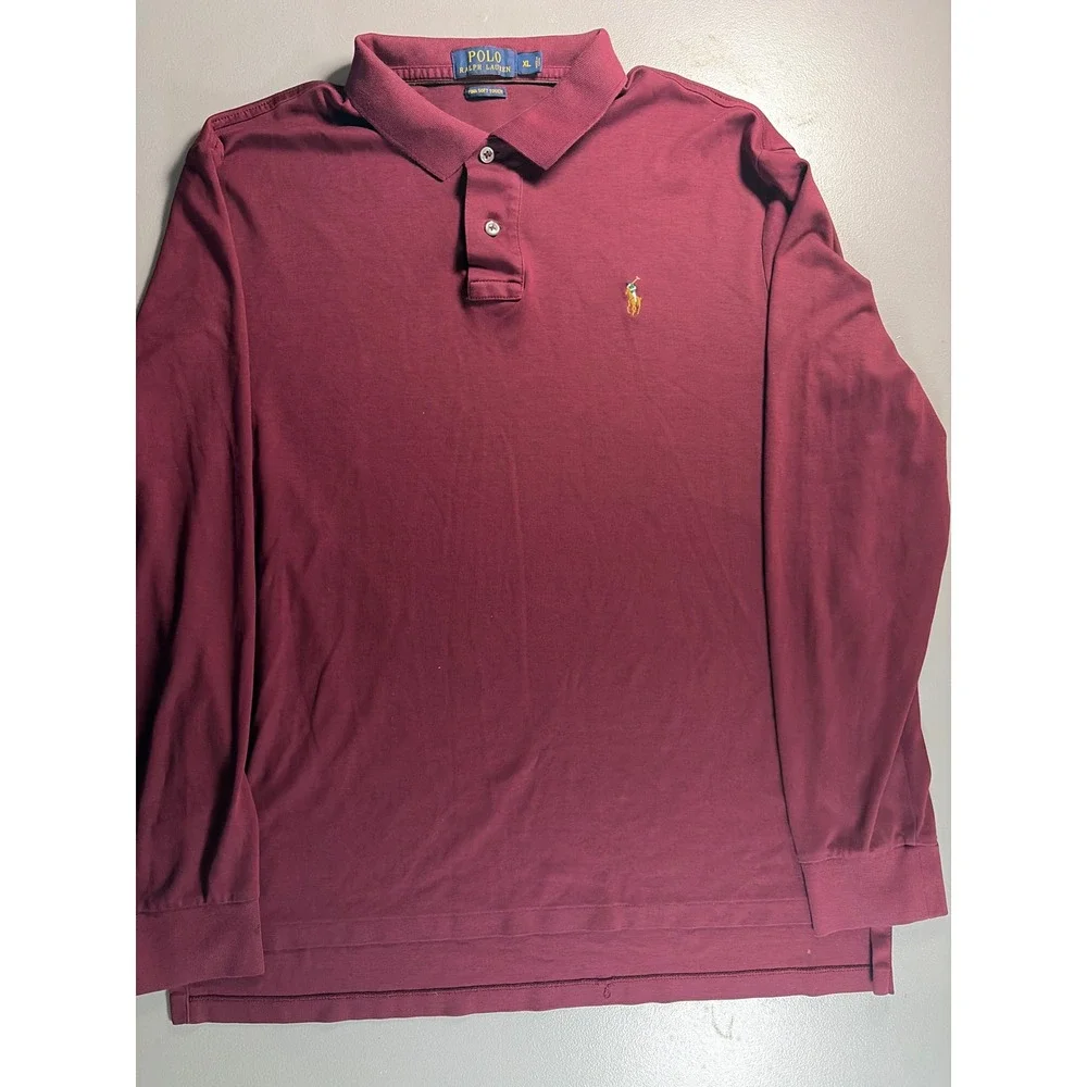 Polo Ralph Lauren Polo Shirt Mens XL Burgundy Long Sleeve Pima Soft Touch Cotton